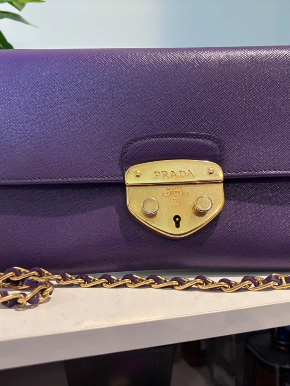 prada saffiano wallet on chain(COA included)